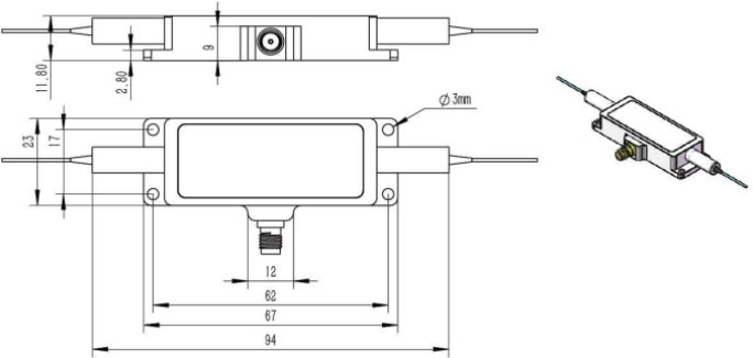 光纖耦合聲光調制器1550nm 100mpm外形尺寸